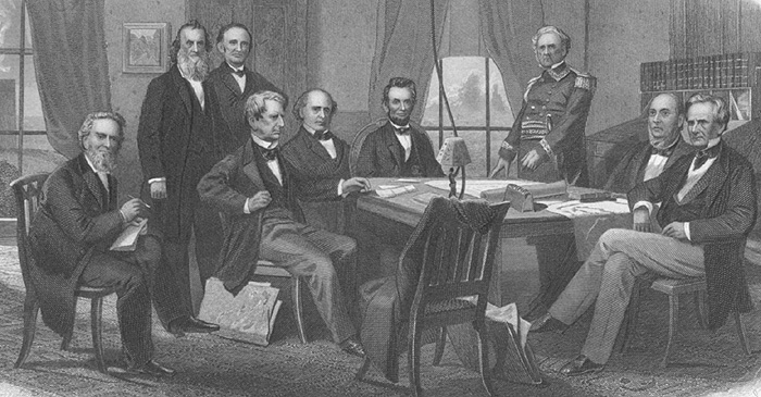 The Presidentand his Cabinet, with Lt. Gen. Scott in the Council Chamber at the White House