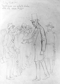 Abraham Lincoln offers his hand to a Union Soldier